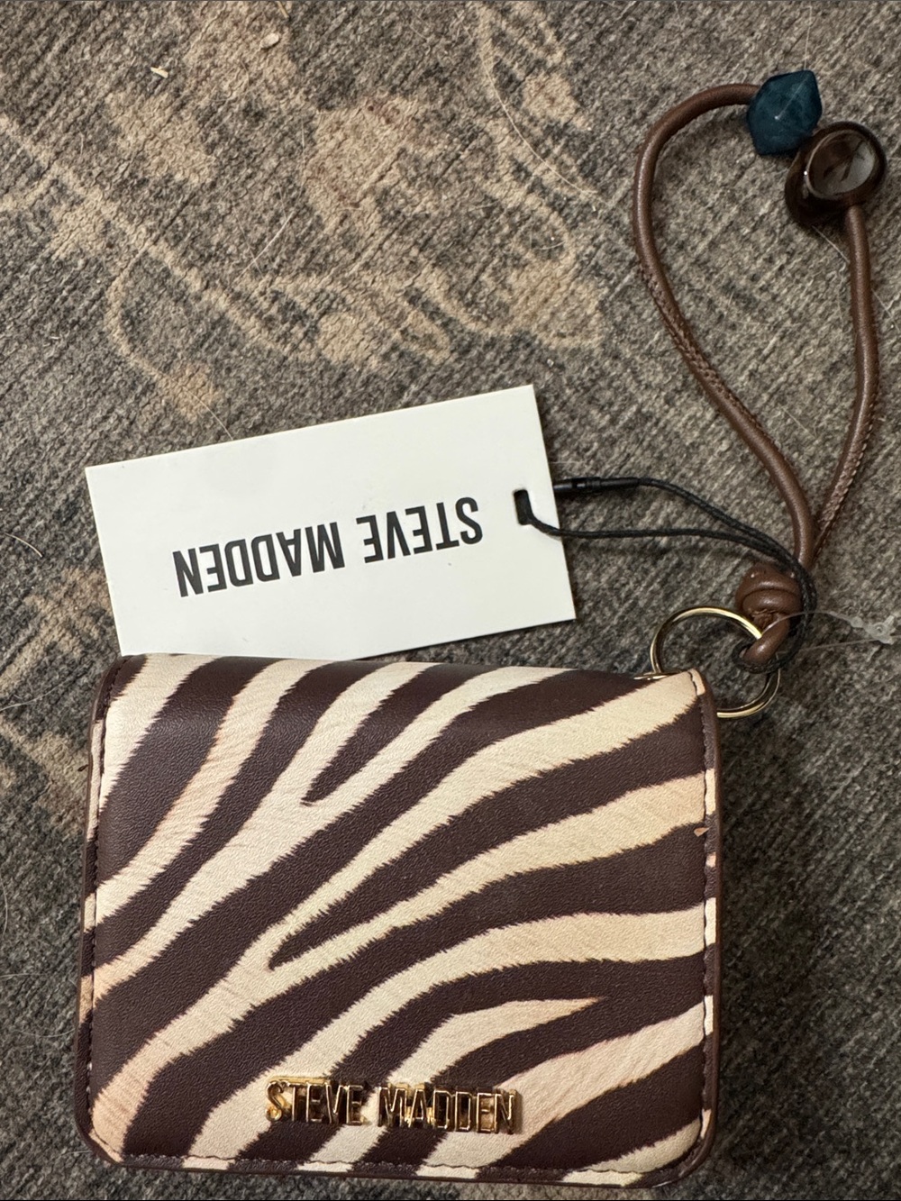 Steve Madden Brown and Cream Zebra-Print Wristlet Wallet
